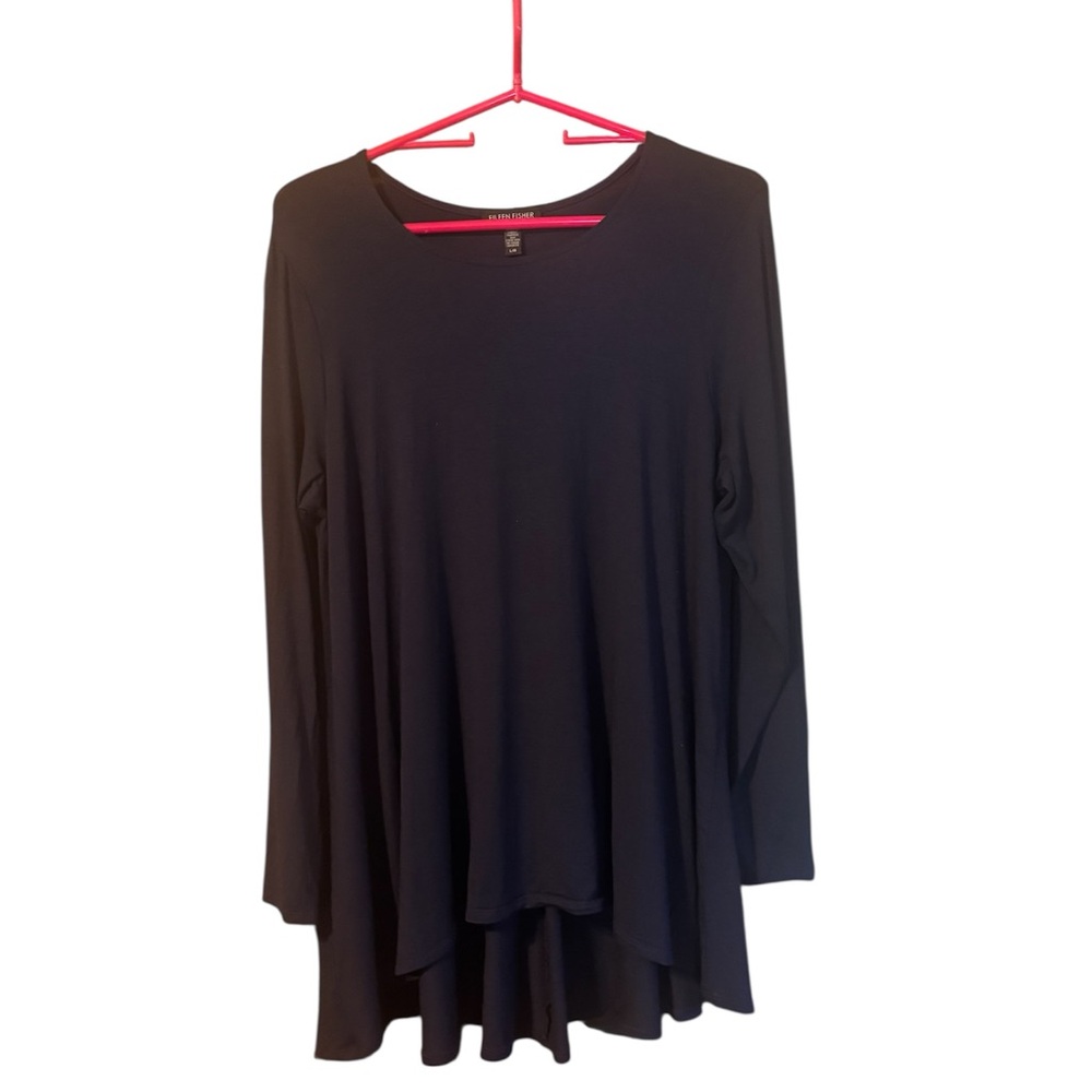 Eileen Fisher Navy High-Low Long Sleeve Top – Size Large - Minimalist